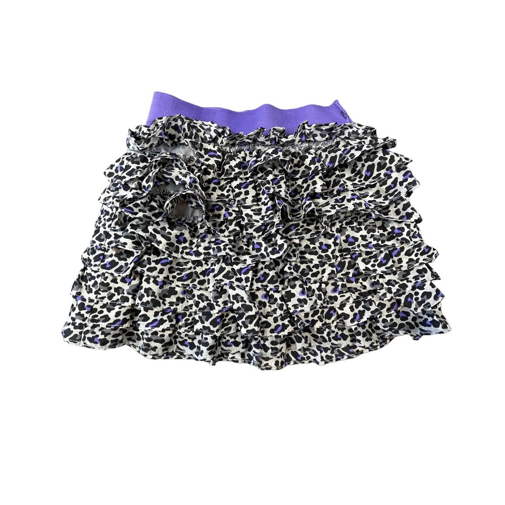 Justice Skort Girls Size 12 Elastic Waist Purple Gray Black Cheetah Ruffle FLAW